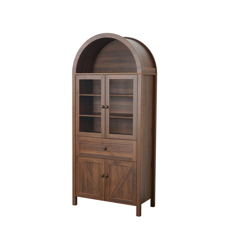 Grande armoire de rangement à tablettes multiples avec arche rétro, Brun