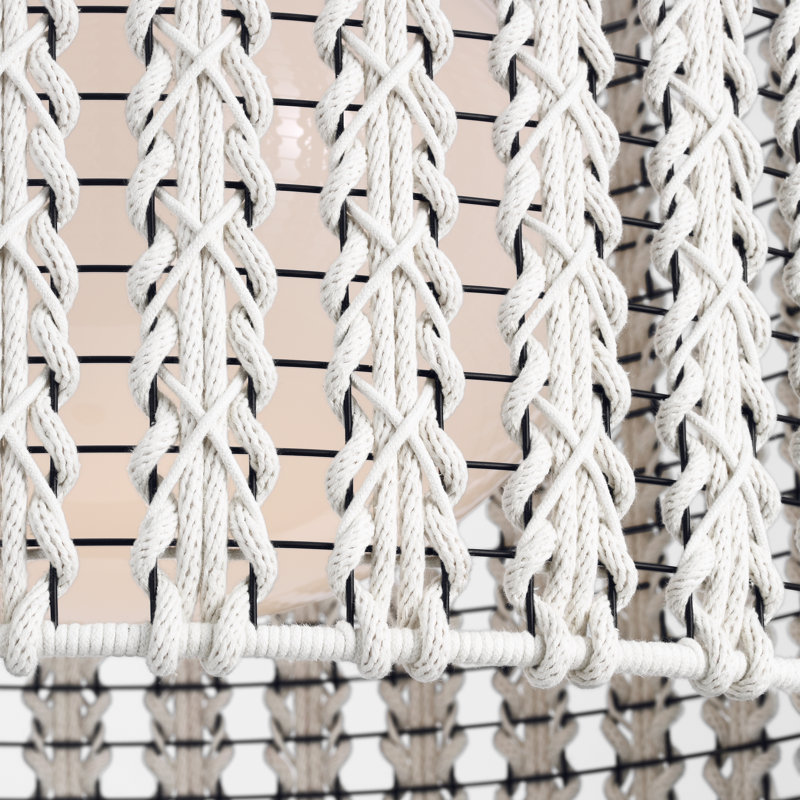Catania 30" Hanging Shade With Cream Braided Rope, 21" H x 29" W x 29" D, Matte Black