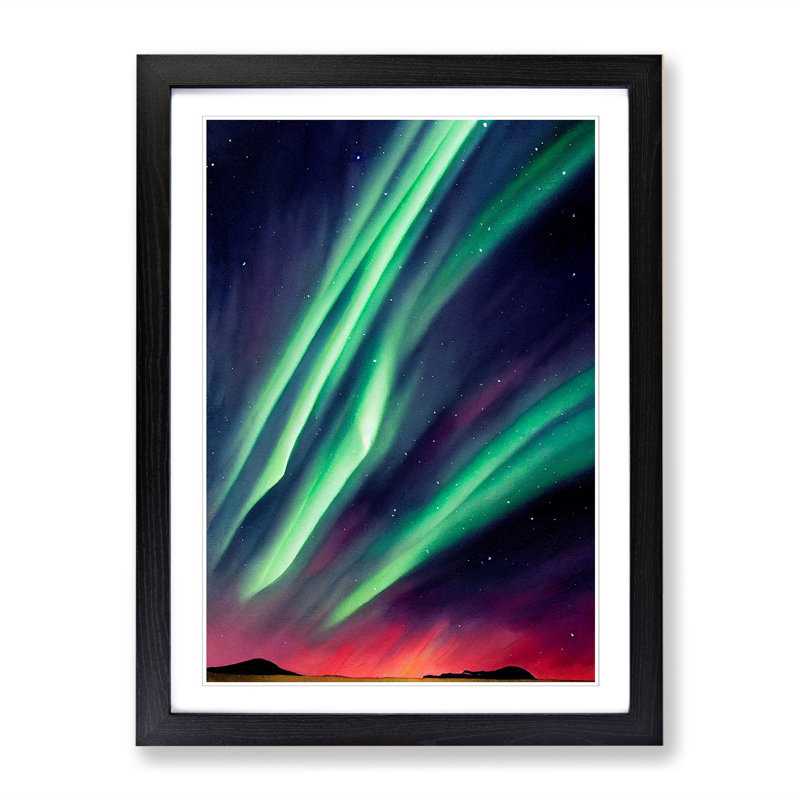 Watercolour Aurora Borealis Vol.3 - Picture Frame Print, 46cm H x 34cm W x 2cm D, Oak