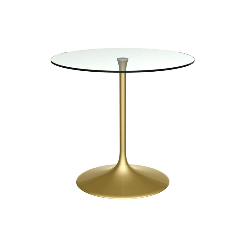 Clarke County Round Glass Top Metal Base Dining Table, 74.5cm H x 110cm W x 110cm D, Brass