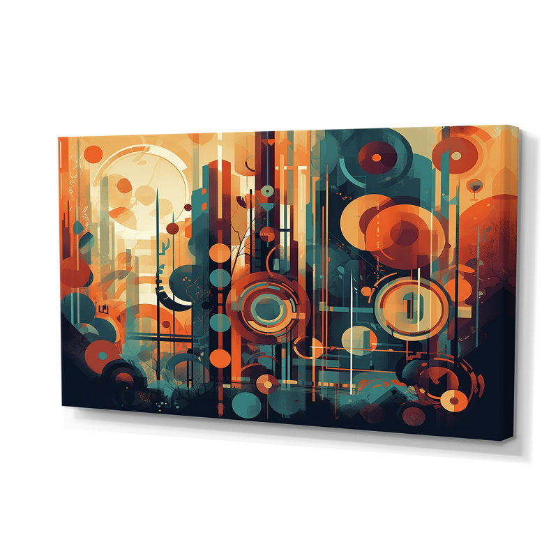 Orange et bleu abstrait nostalgie II - salon d'art moderne Mid-Century