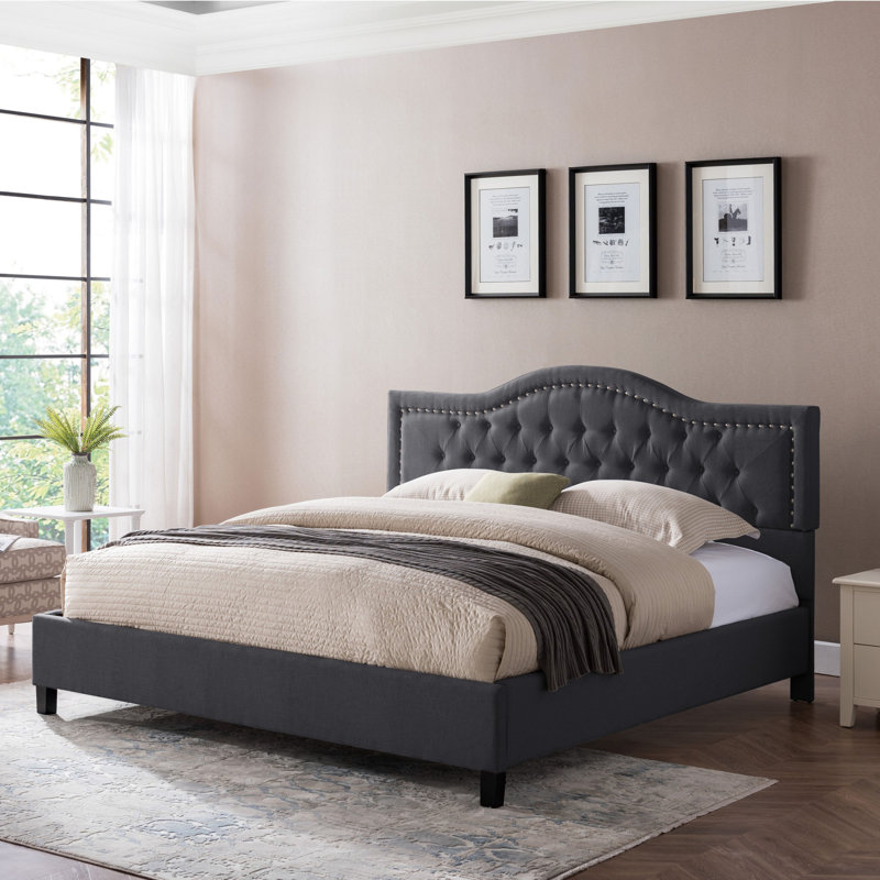 Lit tapissier Amarrah, Polyester gris foncé