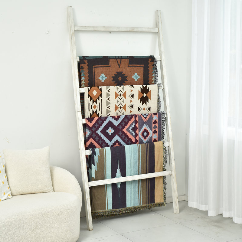 Très grand porte-serviettes en bois rustique 6 pi, Blanc