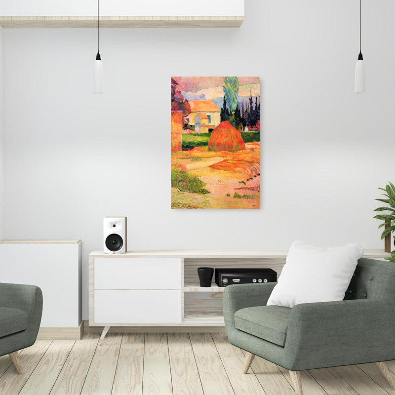 Haystack In Village, paysage abstrait coloré, impression d'art mural, 36" H x 24" W