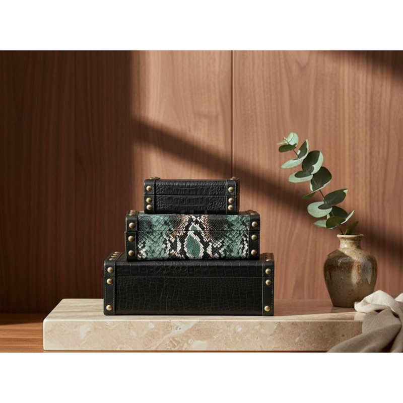 3 Piece Decorative Box Set, Green