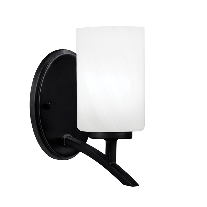 Kurve Uplight Wall Sconce With 4" White Marble Glass, Matte Black