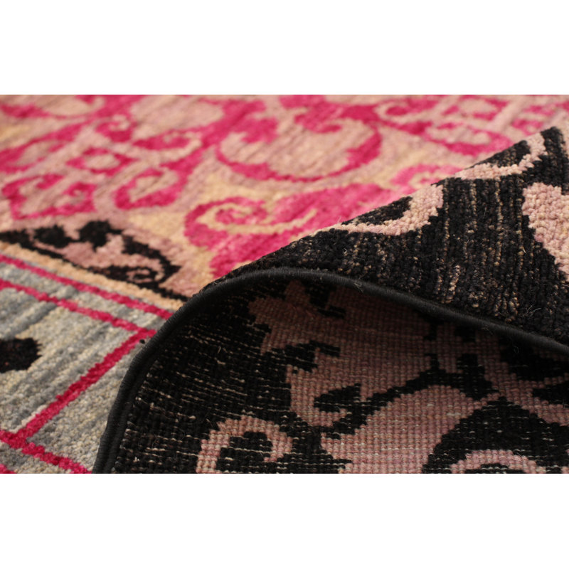 Tapis unique en laine noué à la main style moderne noir / rose foncé 6 pi 1 po x 9 pi 7 po Lexi-May Lexi-May