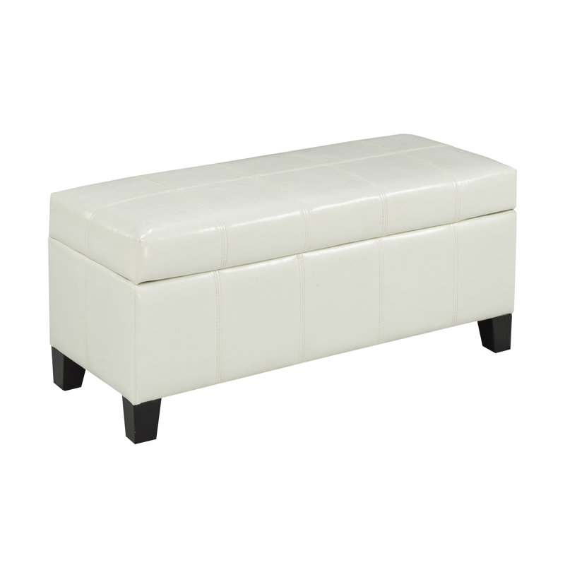 Repose-pieds de rangement rectangulaire de 34 po de large Scot, Simili cuir blanc