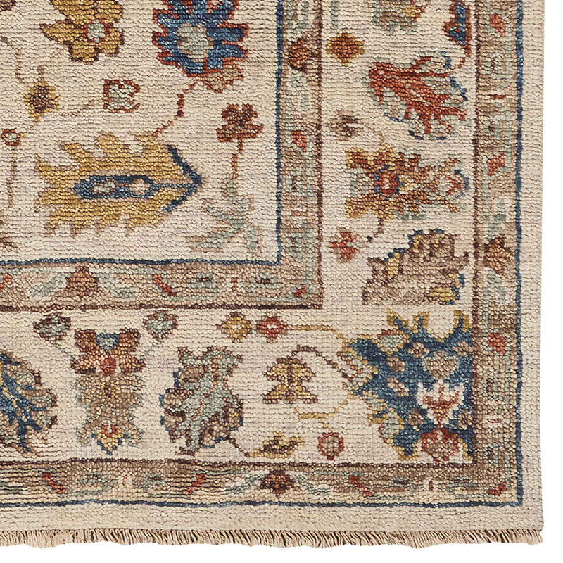 Charleigh-Chobi Oriental Hand-Knotted Wool Cream Ivory Blue Red Area Rug, Rectangle 3' x 5'