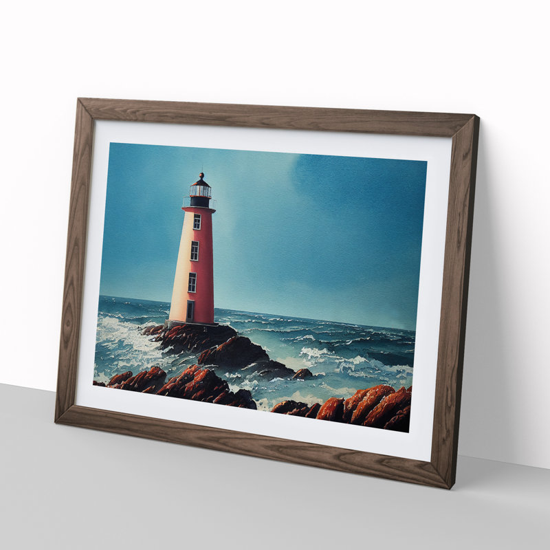 Lighthouse Watercolour Vol.1 - Single Picture Frame Print, 46cm H x 64cm W, Brown