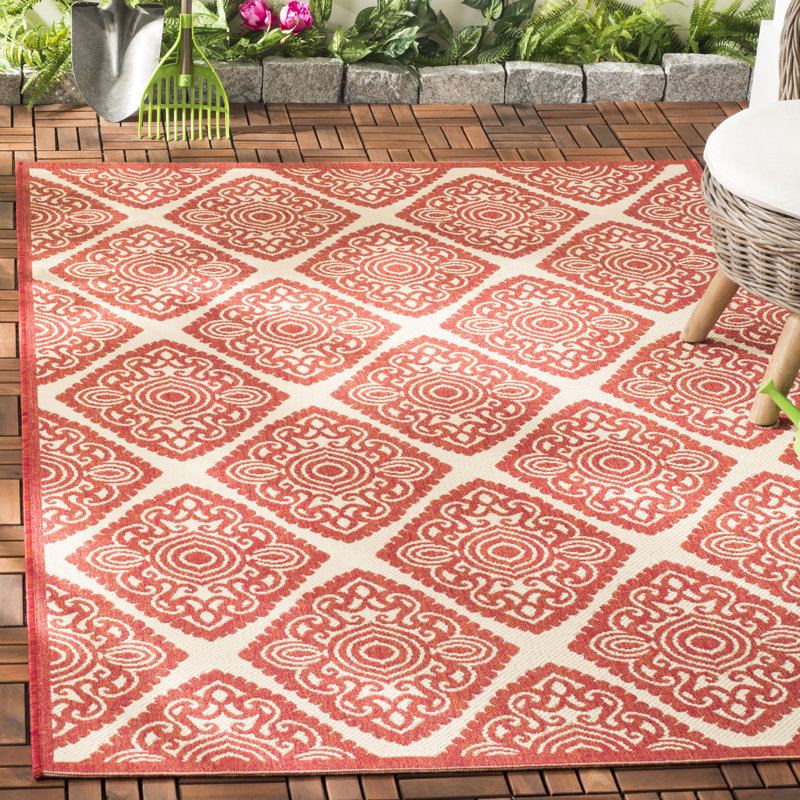 Hardrian Hooked Indoor/ Outdoor Red/Neutral Rug, Rectangle 122 x 183 cm