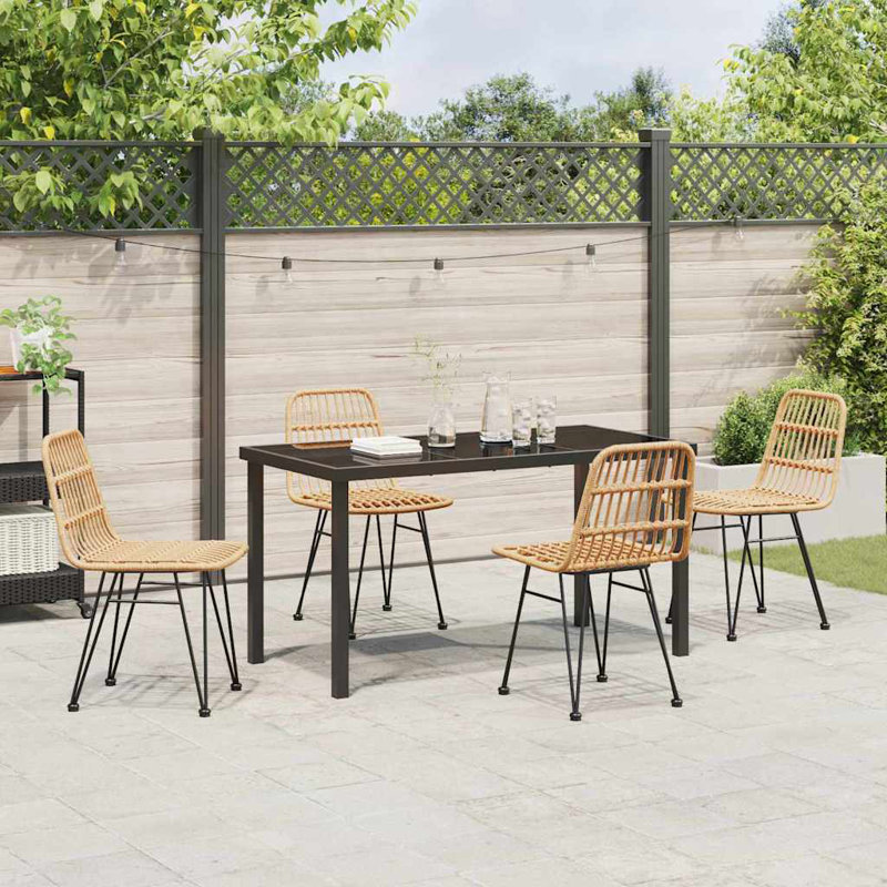 5 Piece Garden Dining Set Poly Rattan, 73cm H x 140cm W x 70cm D, Natural