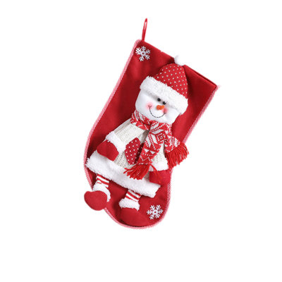 Knitted Christmas Stocking With Santa Snowman, Red Gift Bag For Tree Hanging Decoration, 17.7x11in Red