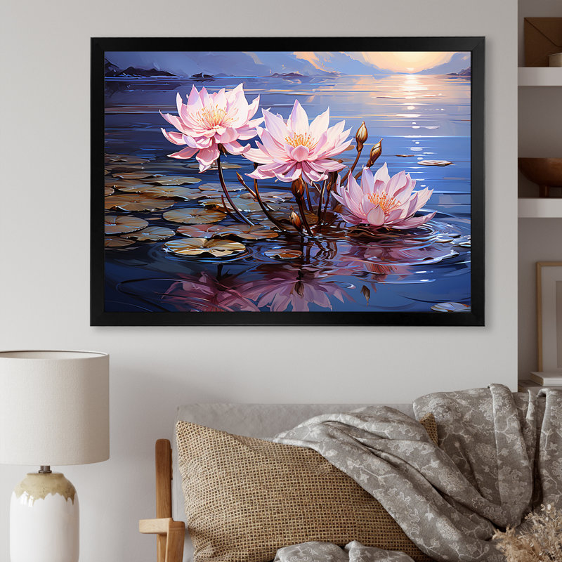 Impression sur toile encadrée «Riverside Blooms fleurs sur rivière II», H 16 po x l 32 po x P 1 po, Cadre d'angle fermé noir