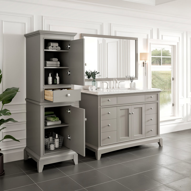 Pineville 23.4" W x 75.1" H x 18.5" D Free-Standing Bathroom Cabinet, Gray