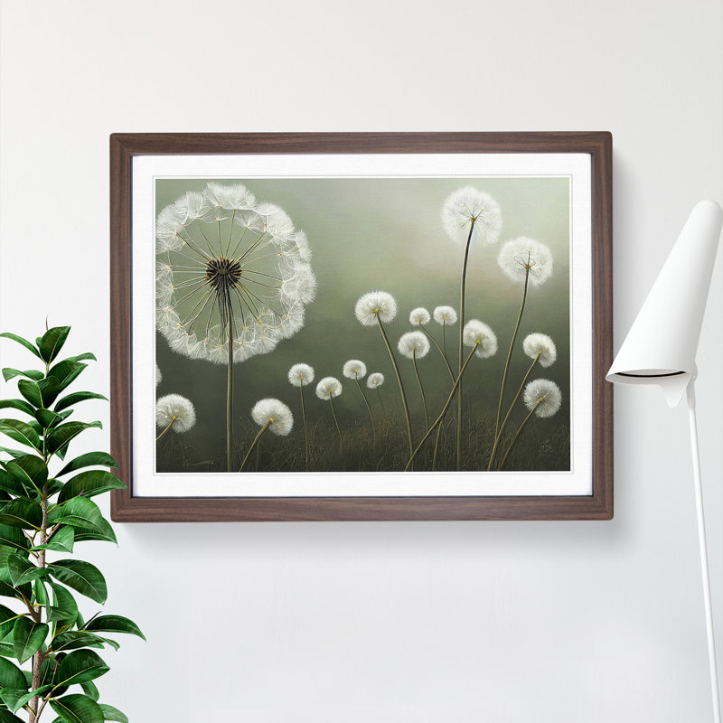 Hopeful Dandelion Flowers - Single Picture Frame Print, Walnut, 46cm H x 64cm W x 2cm D