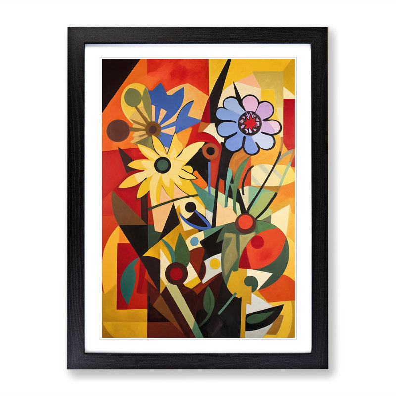 FRM-V0523-879X Flowers Constructivism Floral Vol.2 - Single Picture Frame Print, 34cm H x 25cm W x 2cm D, Black Framed