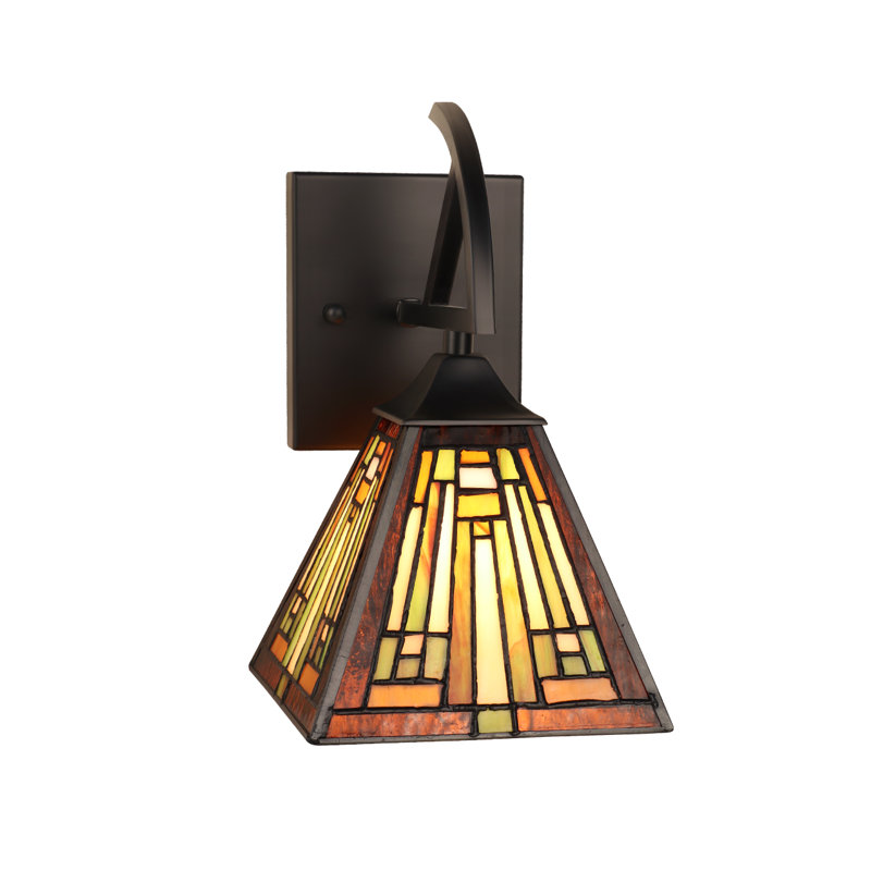 Firman Mission Tiffany-Style 1-Light Black Finish Wall Sconce 6" Shade, Brown/Cream