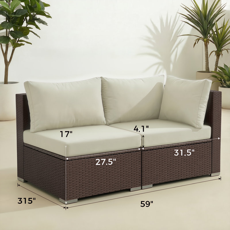Ensemble de conversation pour patio 4 personnes avec coussin, Coussin beige / structure brune