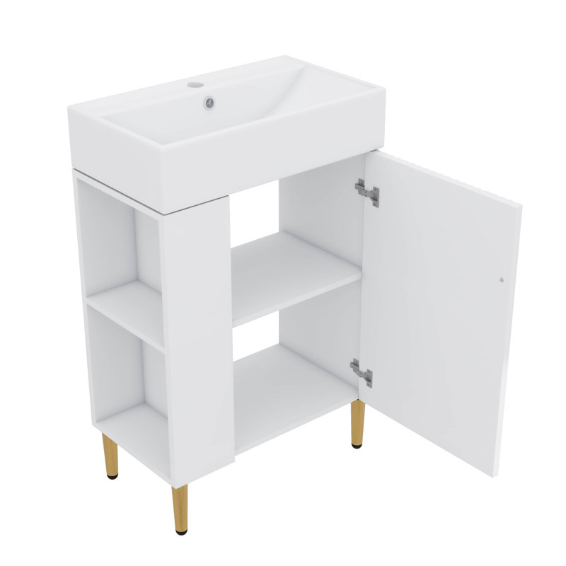 Petit meuble-lavabo avec lavabo simple en céramique, White