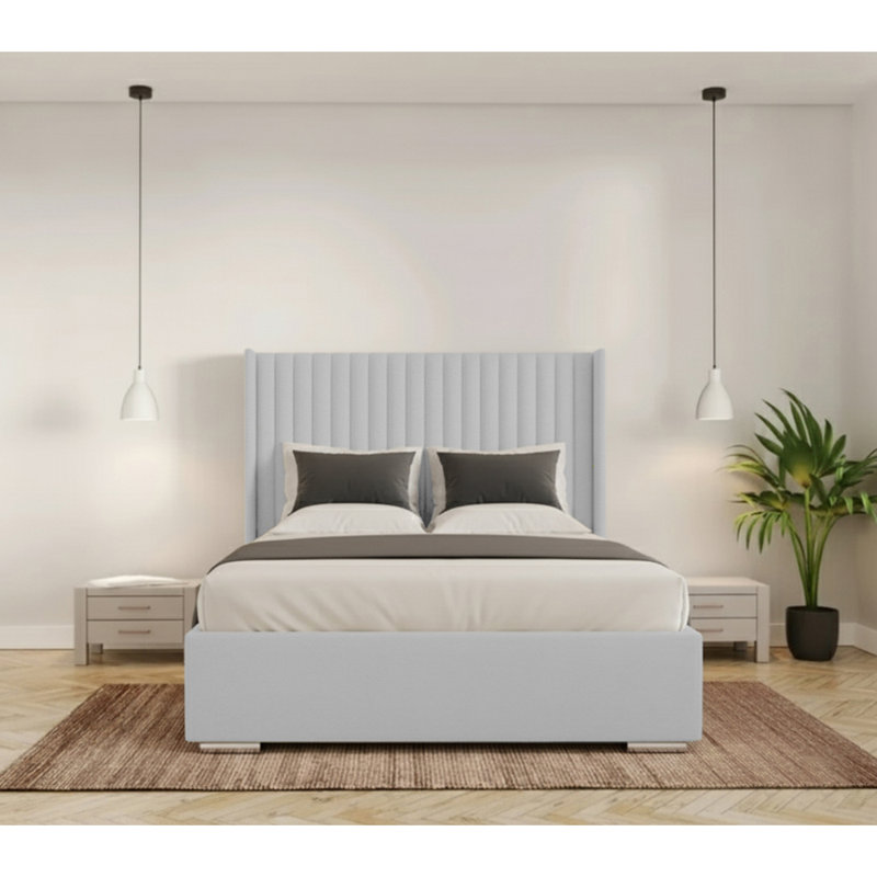 Chanteria Upholstered Bed, Single (3'), Light Silver