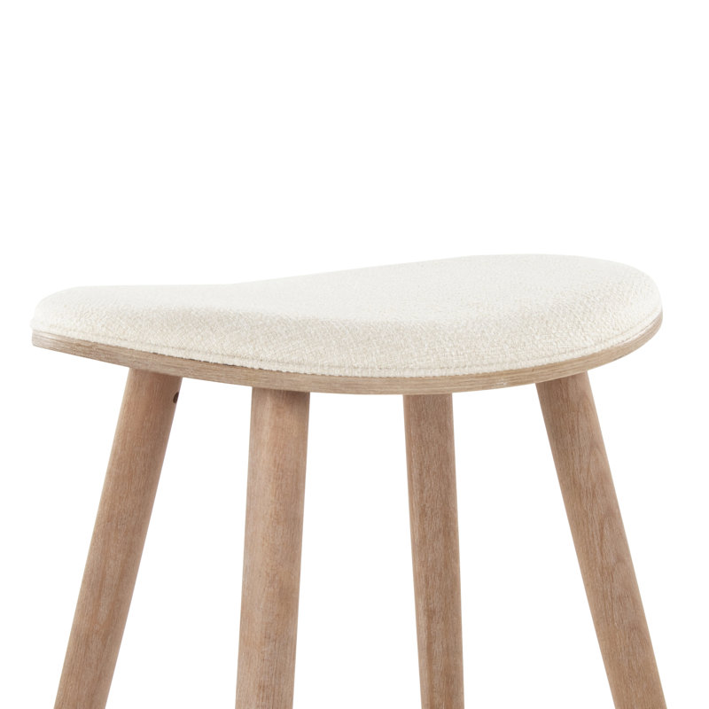 Contemporary White Washed Wood & Cream Saddle Counter Stool, Set of 2