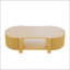 Table basse ovale cannelée avec rangement, bois d'hévéa massif, 1 tablette et 2 portes ouvertes, parfaite pour les salons modernes-304017559