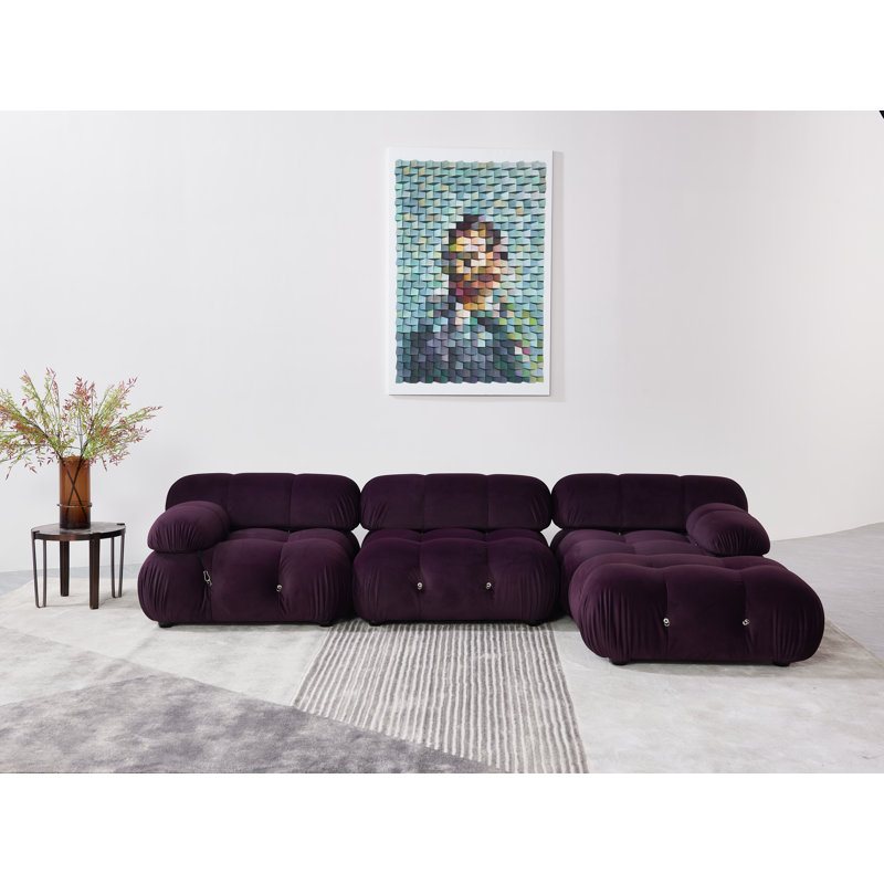 Canapé modulaire rembourré 4 pièces Daimion, Velours mauve / mauve
