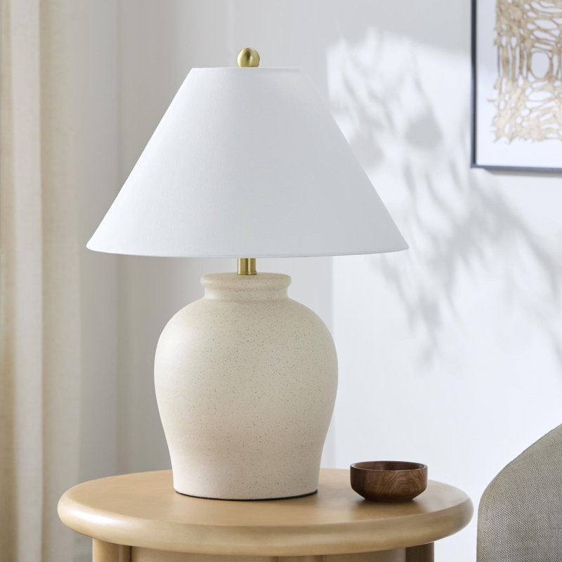 Lampe de table en céramique 22 po Chemise, Lin classique, Beige