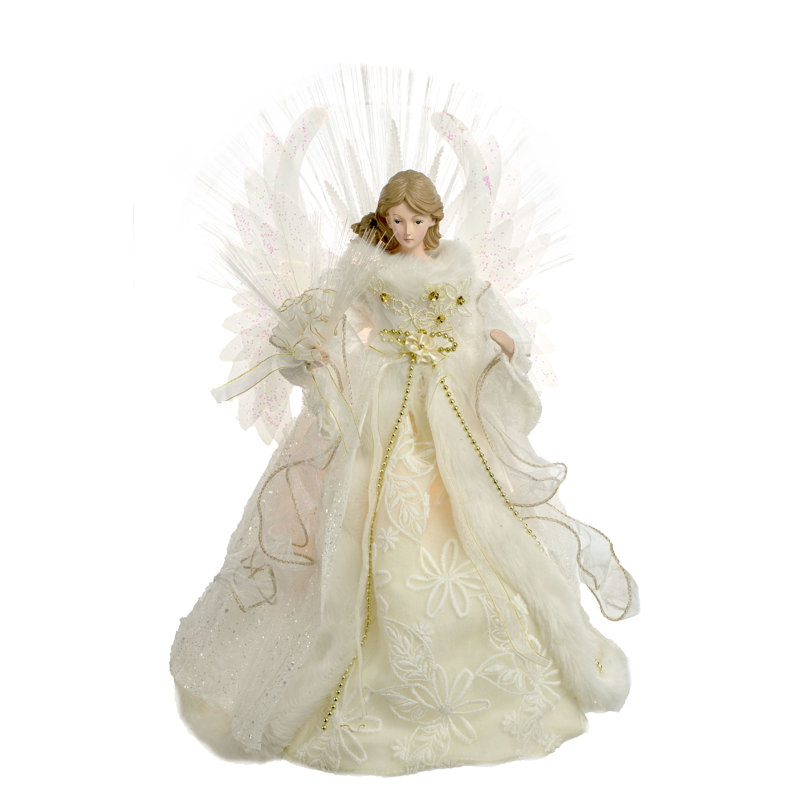 18'' Handmade Fabric Lighted Tree Topper, Cream