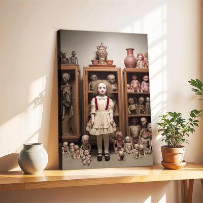 Creepy Vintage Doll Collection Display Cabinet Gothic Art Large Gallery Wrapped Canvas Wall Art Print For Living Room Bedroom