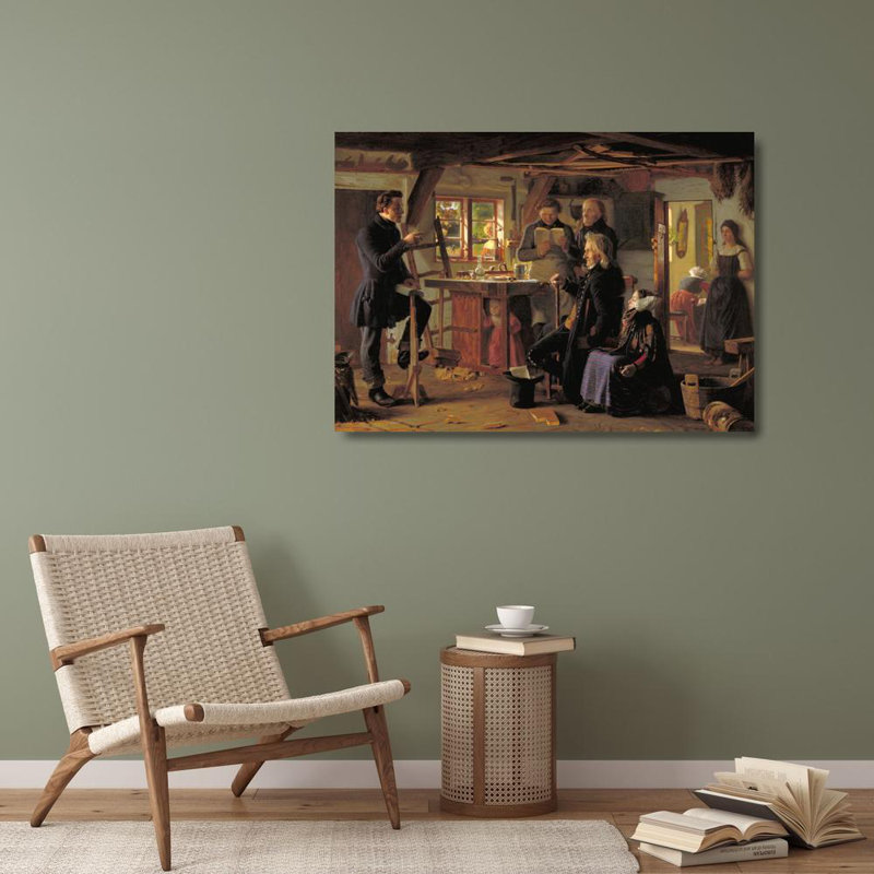 "Mormons visiting a country carpenter" par Christen Dalsgaard - Art mural sur toile tendue avec châssis, H 40 po x l 28 po