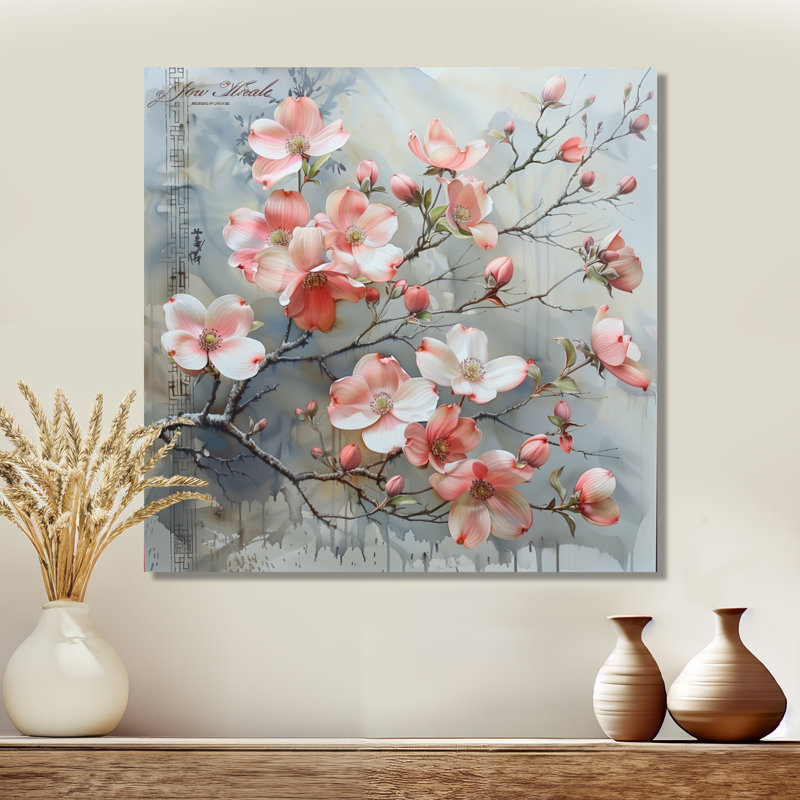 Rose et gris, hivers, Grace Dogwood I - reproduction d'art mural cornouiller, Métal métal, H 30 po x l 30 po x P 1 po