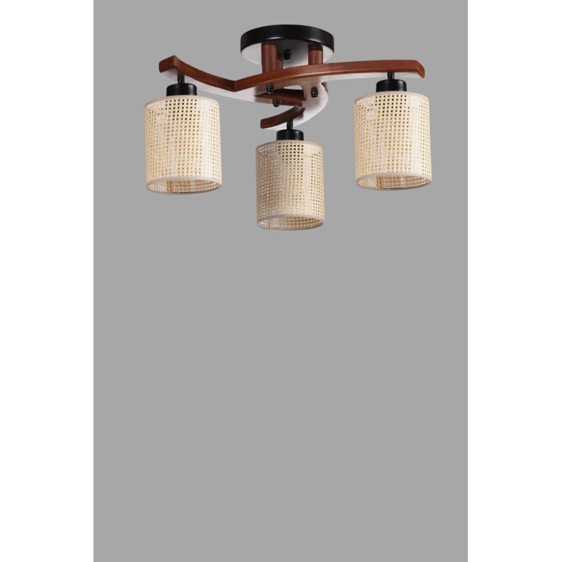 Lustre, 3 niveaux, Noyer / beige / noir, Trois lumières