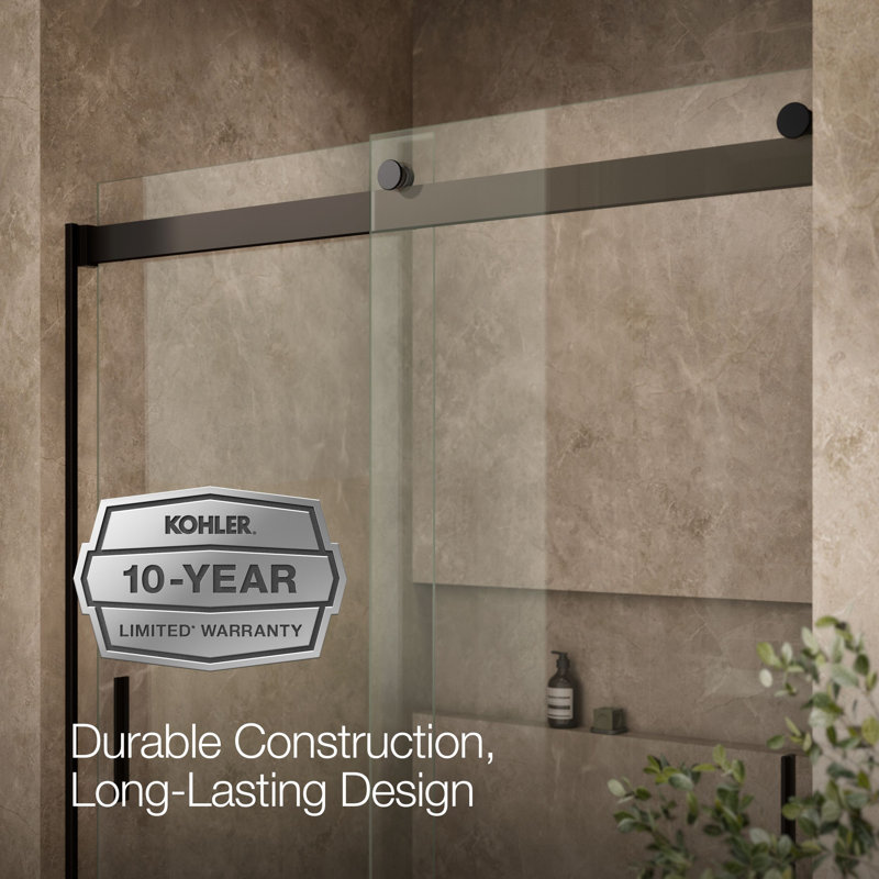 Levity 59.62" x 62" Bypass Bath Door with CleanCoat® Technology, Anodized Dark Bronze, Clear