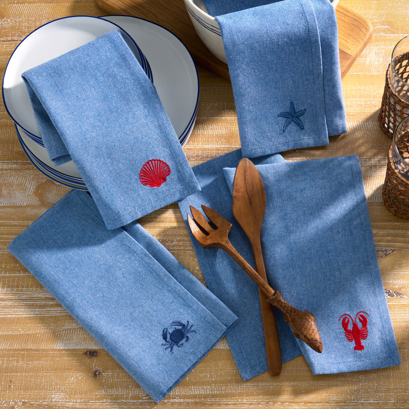Coastal Blue Embroidered Cotton Napkins