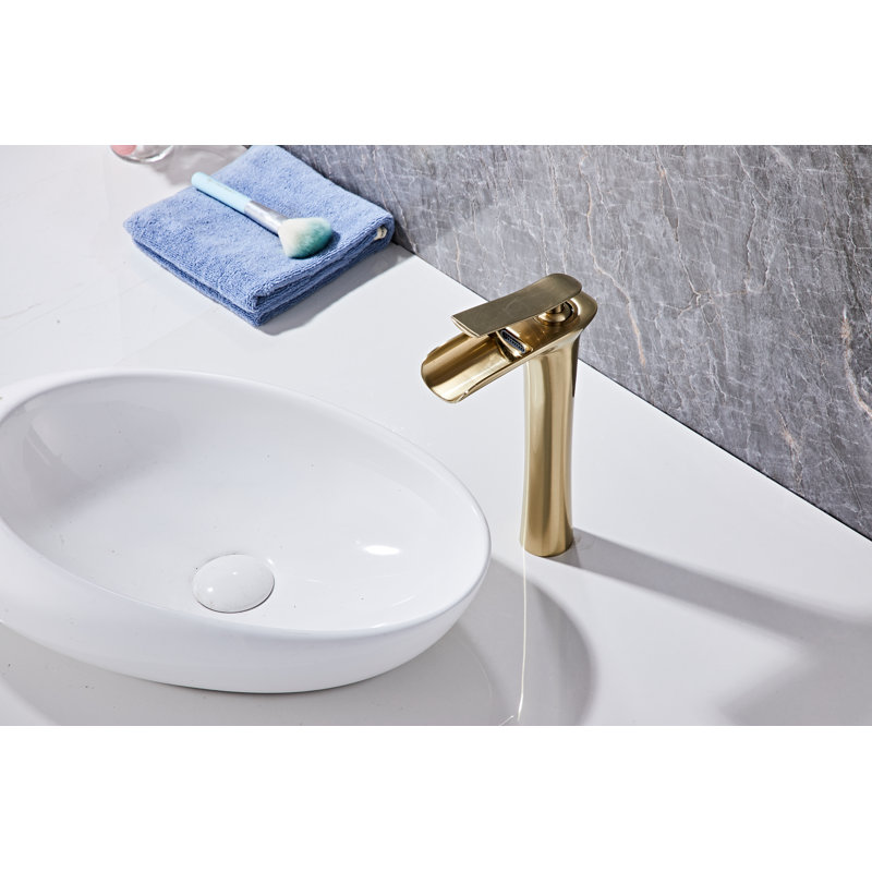 Single-Hole Single-handle Bathroom Faucet with Drain Assembly, Brushed Gold