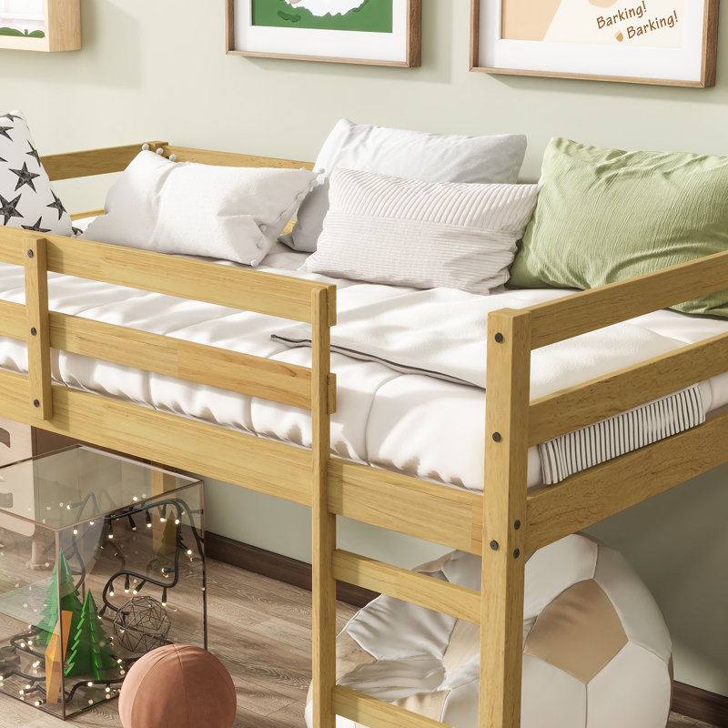 Solid Wooden, Rubber Wooden Twin Loft Bed With Ladder, Bed Platform Of Strengthened Slats, Natural, Natural, Twin