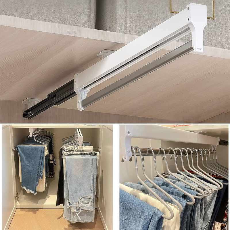 Tringle de garde-robe escamotable, rangement coulissant réglable en acier robuste