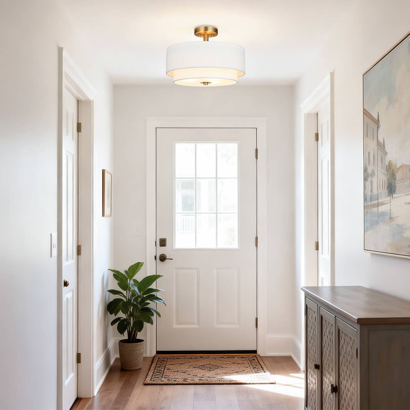 Nichoel Linen Semi Flush Mount, Gold Brass