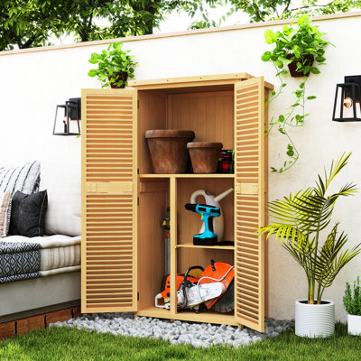5' X 3' Yellow Wooden Outdoor Storage, With Asphalt Roof & Locked Doors - Enhance Your Garden Storage Experience Shed Keep Gardening Area Tidy And Organized