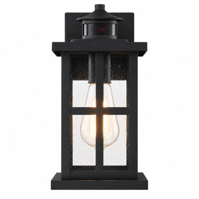 12" 1-Light Motion Sensor and Dusk to Dawn Outdoor Wall Sconce with  Seeded Glass Shade