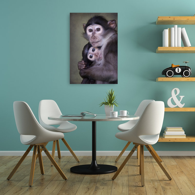 Tender Monkey Hug Peaceful Contemporary Monkey Nature Portrait Wall Art Print by Carles Just - Print, 91.44cm H x 60.96cm W