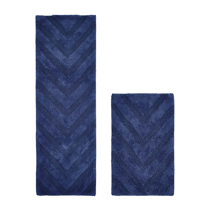 Annaclara Premium 100% Cotton 2 Piece Bath Rug Sets with Non-Slip Backing, Machine Washable, Luxurious Chervon Pattern Super Absorbent & Tufted Weave Bath Mat for Bathroom, Shower, and Tub