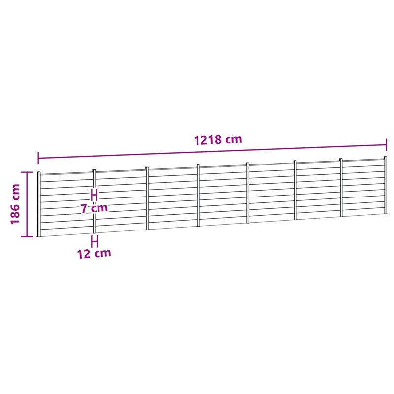 Fencing Kits Fencing with 7 Panel(s) Included, 186cm H x 1218cm W, Black
