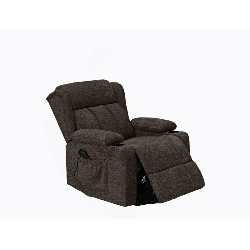 Fauteuil inclinable électrique brun en lin avec mouvement et porte-gobelet
