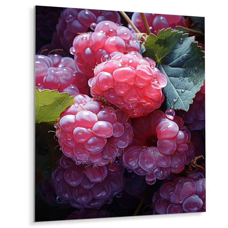 Lustrous Raspberry Radiance I - fruits, art mural en métal, H 20 po x l 12 po x P 1 po