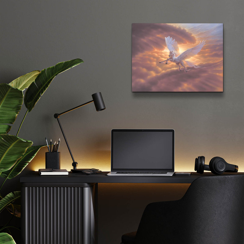 «Pégase, esprit du ciel 2» par Kirk Reinert, art mural en verre acrylique, H 12 po x l 16 po x P 0,13 po