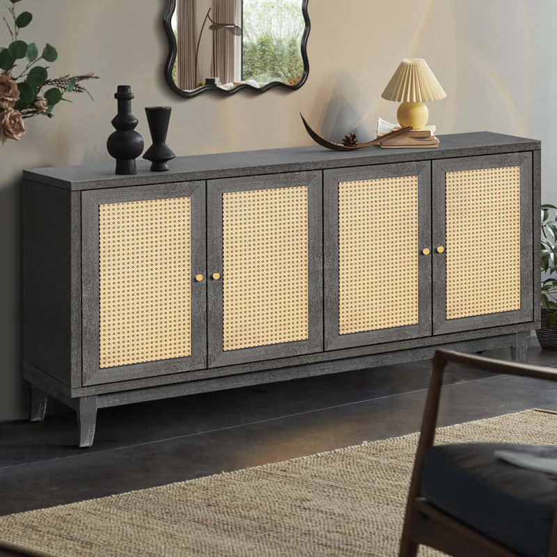 Buffet en rotin avec 4 portes en rotin, Gris foncé antique