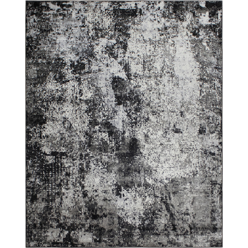 Machine Washable Bridget Gray/Black Rug, Rectangle 10' x 14'